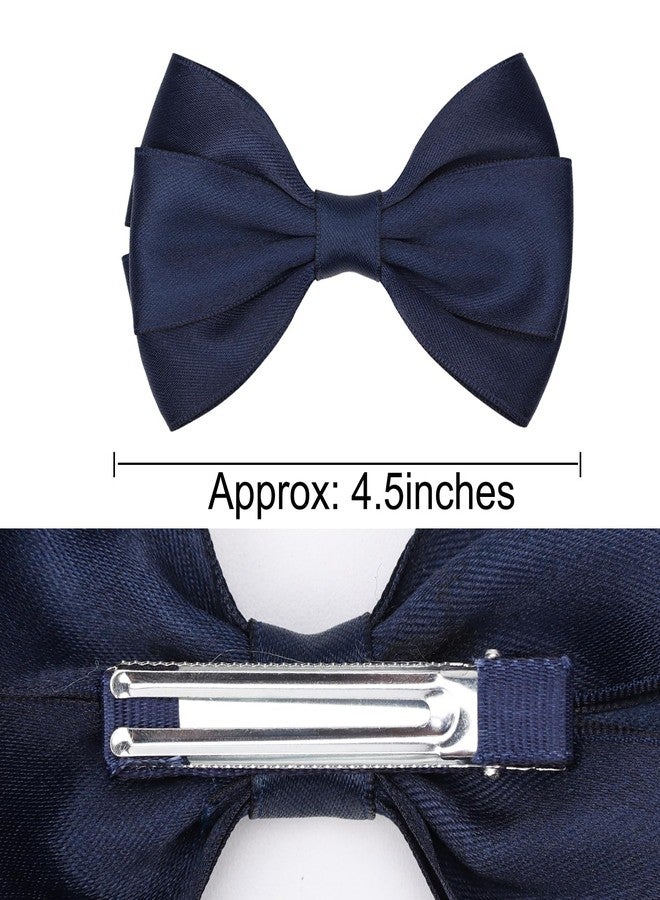 ZOLYCO 4.5 Inches Hair Bows for Girls Thick Ribbon Boutique Alligator Clips Hair Accessories for Baby Girls Toddlers Kids Teens 2 Pcs (Navy Blue) - Image 4